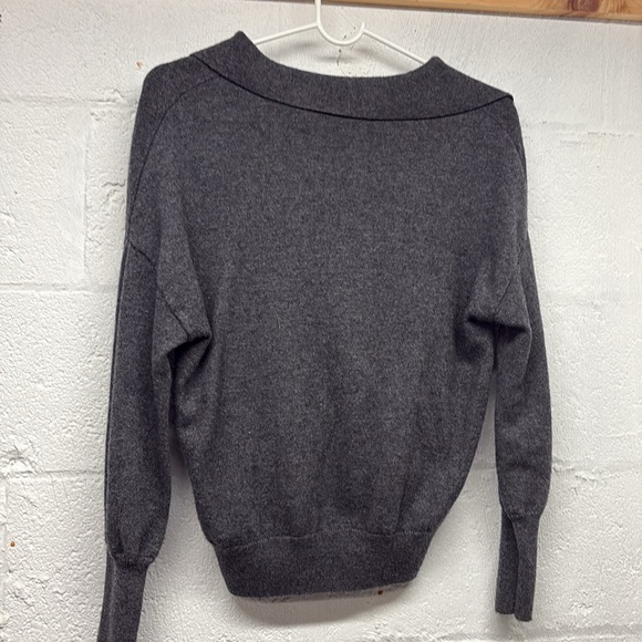 THE RESET R LABEL grey cashmere wool blend v neck collared sweater sz XS - Picture 4 of 5